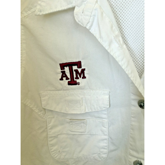 Columbia PFG Texas A&M Aggies Shirt Mens S White Button Up Short Sleeve Vented - Picture 4 of 6